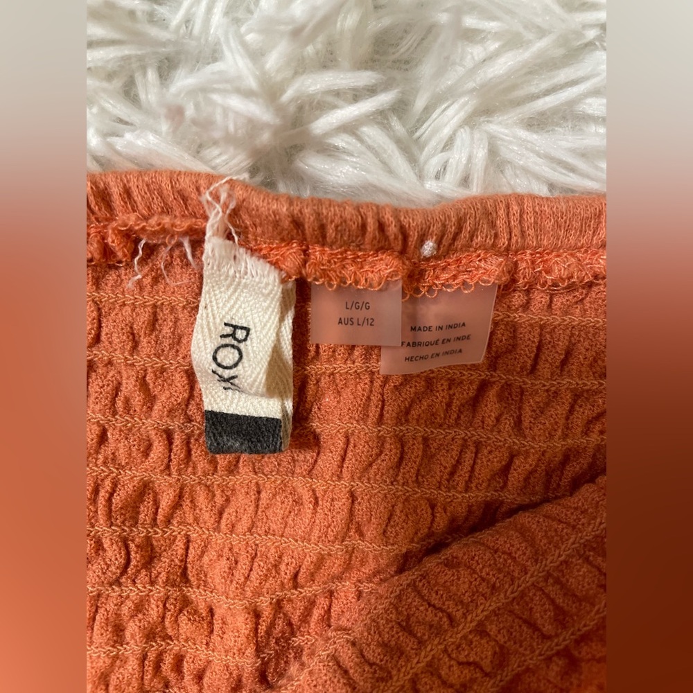 Roxy Smocked Beach Cover Up Resort Surfer Preppy Strappy Orange Dress Womens L - Picture 6 of 9